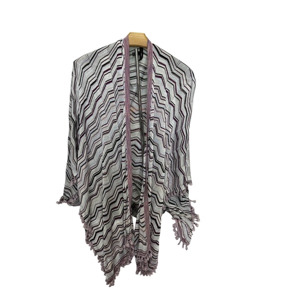 Chevron Cardigan Duster Open Front Tassel Hem Cover Up‎ Lightweight - Picture 1 of 16